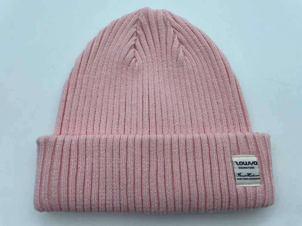 Plain Color Cotton Unisex Winter Knitted Beanie Hats